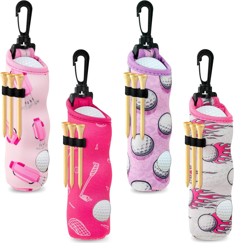 CNhoqc 4 Packs Golf Ball Tee Carry Bag, Golf Tee Holder Pouch Bag, Pink Gift for Girls Women, Cute Ball Holder Carry Bag with Clip Hooks, Portable Ball Holder Accessories for Fans - Image 1